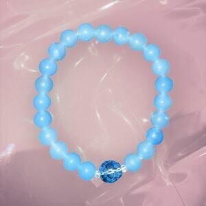 Y2K birthstone baby blue beaded elastic bracelet, friendship lucky bracelet